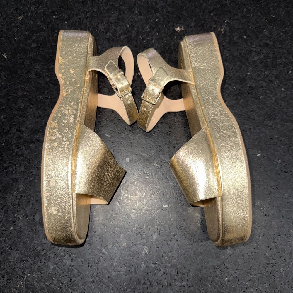 NEW ZARA MUTED METALLIC GOLD PLATFORM SOFT SANDALS SZ 39 8.5 (Read Description) - Picture 5 of 7